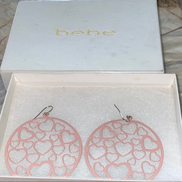 Beautiful Round Hoop Heart Earrings Light Pink - Picture 2 of 4